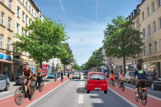 Visualisierung der Rosenheimerstraße nachdem Vorschlag von Green City e.V., Foto: Green City e.V.
