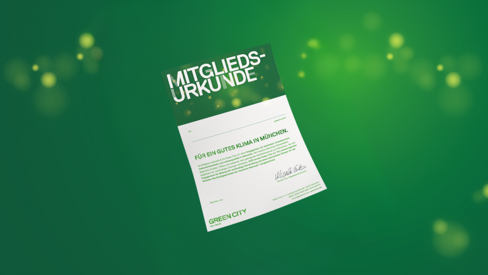 Beispiel einer Mitglieder-Urkunde, auf grünem Untergrund.